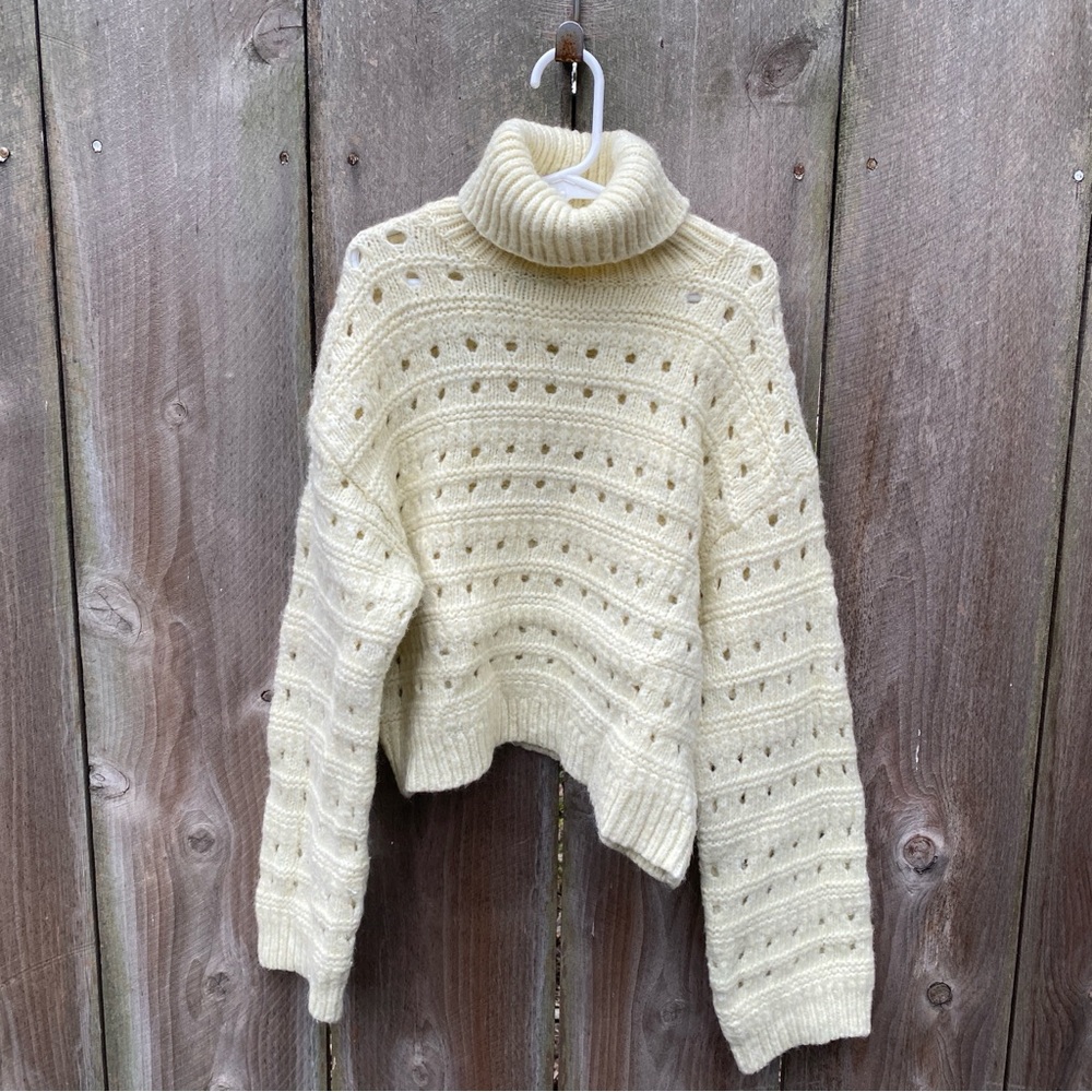 Zara Girls Cream Knit‎ Crochet Turtleneck Sweater Size 11/12